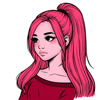 realistic girl with a high ponytail