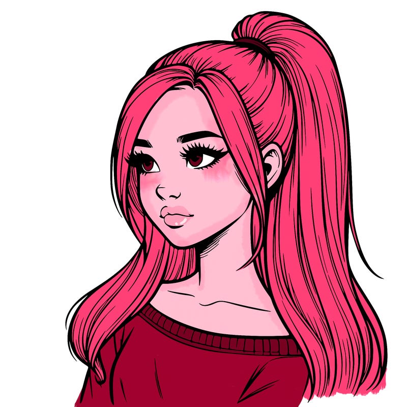 realistic girl with a high ponytail