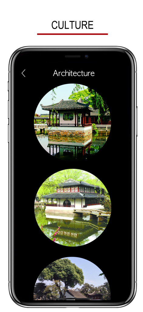 Wu Language - Chinese Dialect - A smartphone displaying traditional Jiangnan architecture illustrations in the Wu Language app culture section