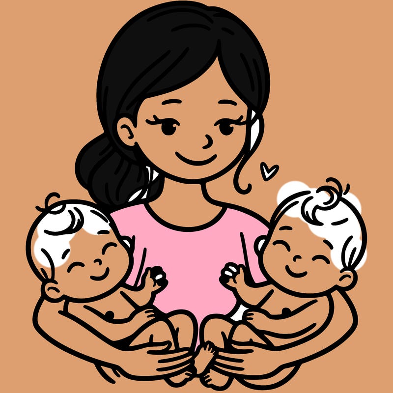 mother holding a baby twins