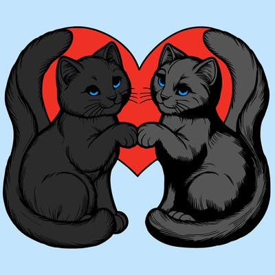 two realistic cats making a heart with their tails
