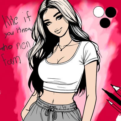 beautiful girl cropped tshirt and sweatpants realistic