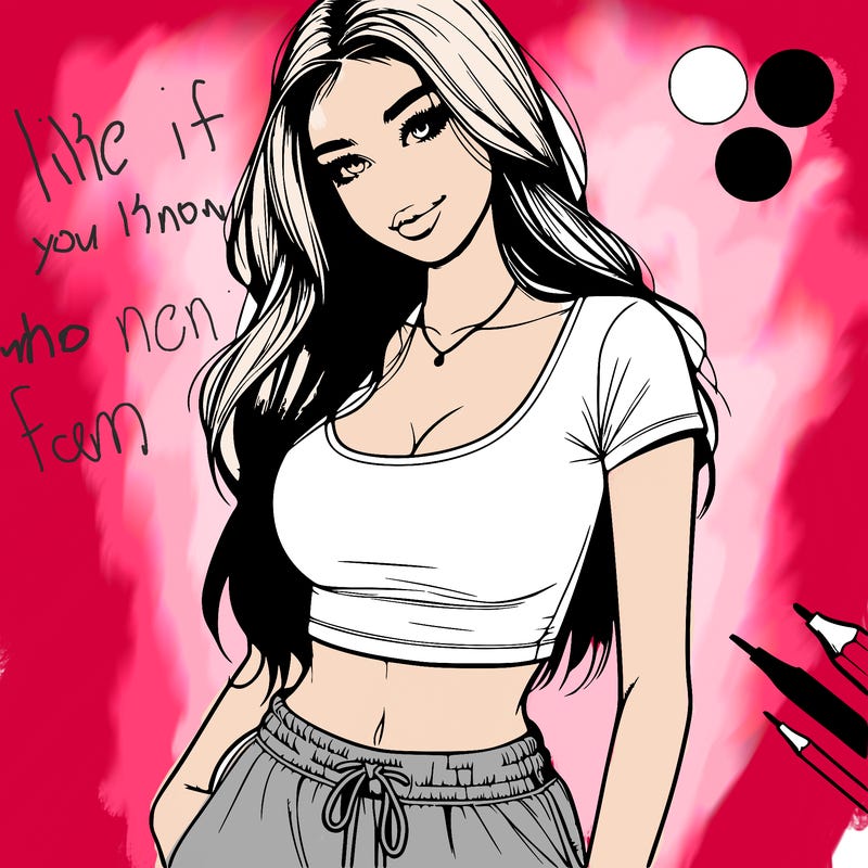 beautiful girl cropped tshirt and sweatpants realistic