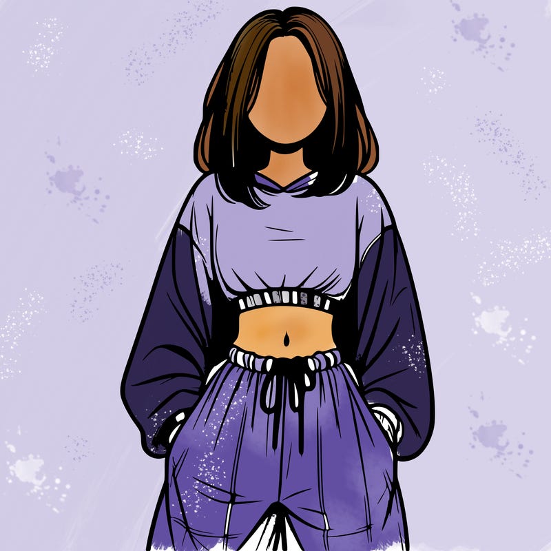 realistic girl faceless with baggy pants and a crop top
