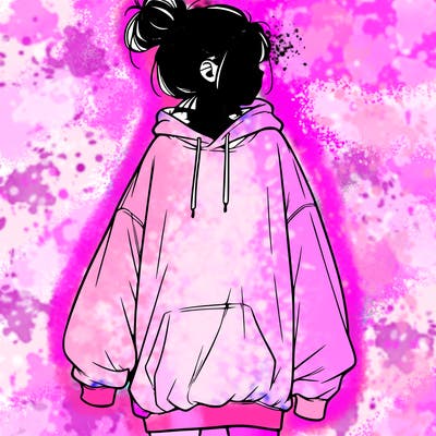 realistic girl with a oversized sweatshirt on and a bun