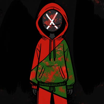 faceless girl in a tracksuit with a hood on and no hair