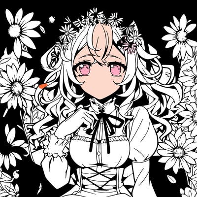 anime girl surrounded by flowers