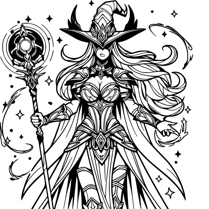 a realistic dark magic goddess warrior.
