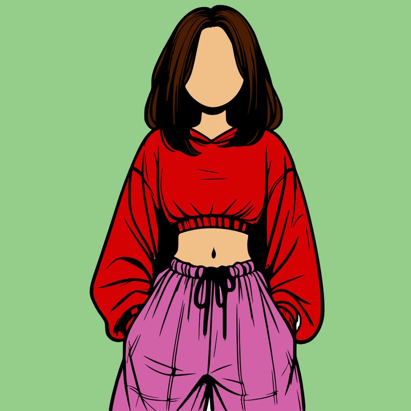 realistic girl faceless with baggy pants and a crop top