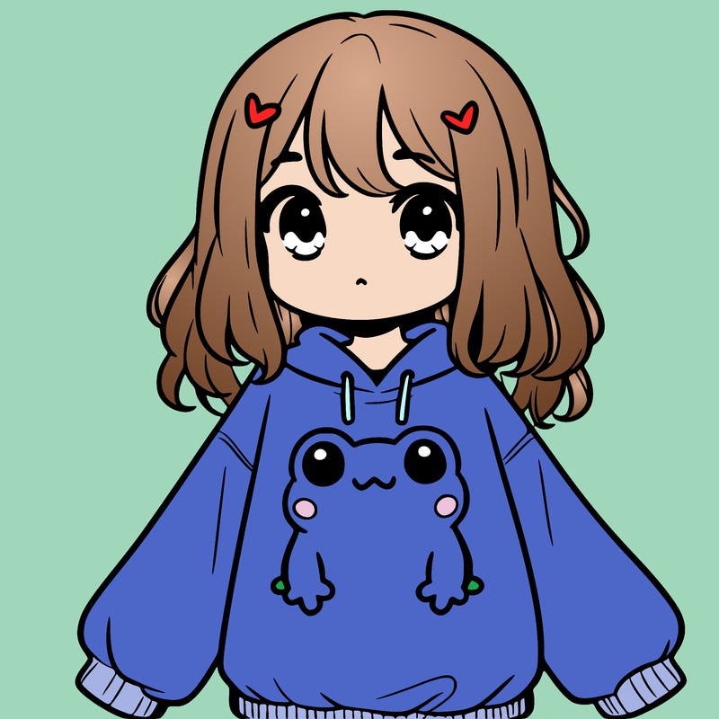 girl wearing frogging sweatshirt