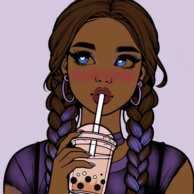 realistic girl with braided hair drinking boba