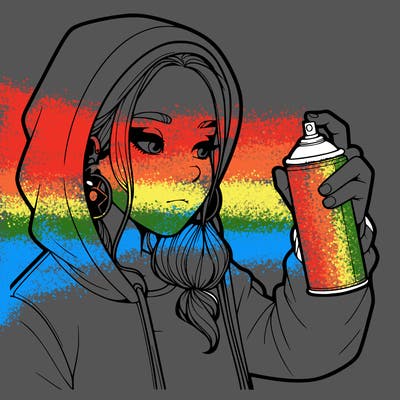 a realistic girl, spray painting