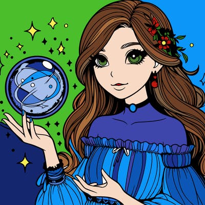 magical realistic girl holding a magic orb