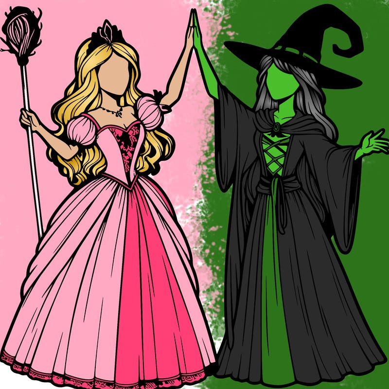 detailed realistic split of a princess and a witch