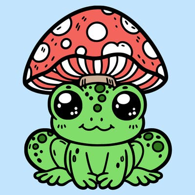 cute frog with mushroom on its head