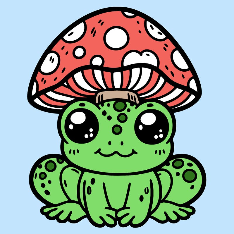 cute frog with mushroom on its head