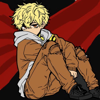 a male hoddie ripped jeans messy hair anime
