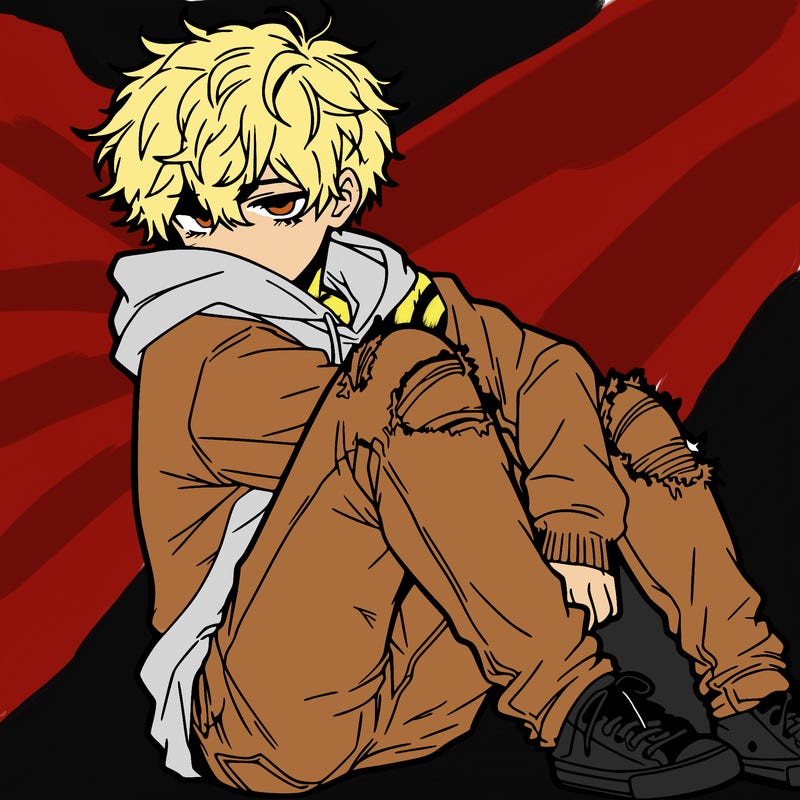 a male hoddie ripped jeans messy hair anime
