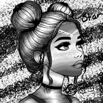 realistic girl with buns on the top of her head