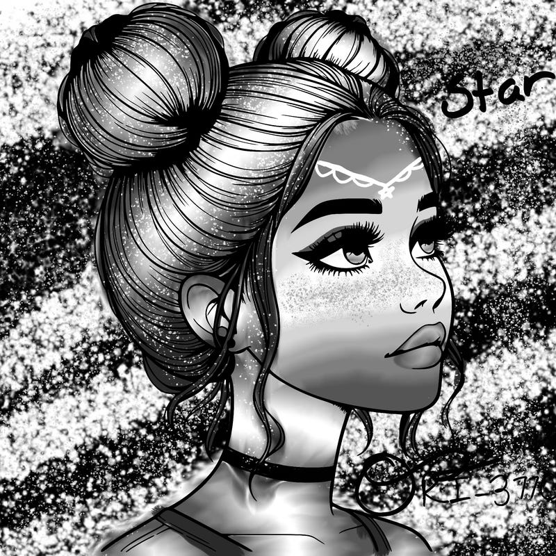 realistic girl with buns on the top of her head