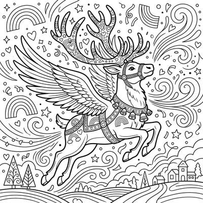 Celebrate love and diversity with this magnificent flying reindeer coloring page, designed especially for Pride Month. Its intricate patterns and joyful background invite you to add a splash of color to a truly magical scene.