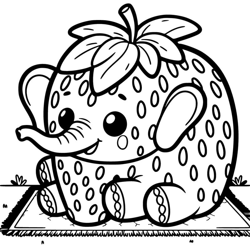 a elephant that is a strawberry and it is on a green carpet