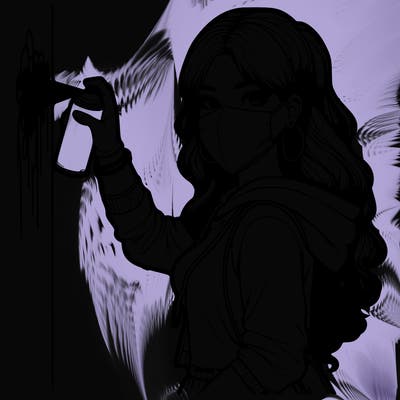 realistic girl with mask spray painting a wall