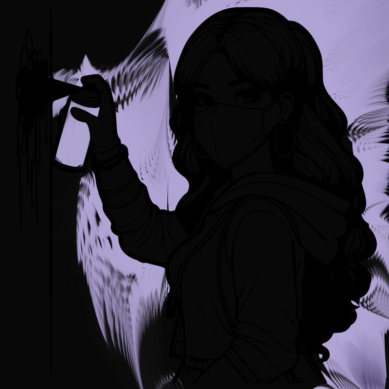 realistic girl with mask spray painting a wall