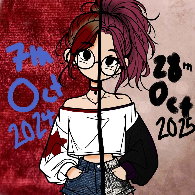 girl with a messy ponytail glasses a baggy crop top and jean shorts