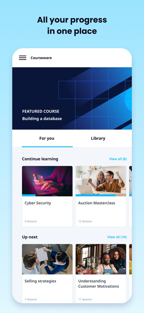 EdApp: Mobile LMS - The EdApp mobile LMS dashboard displaying a personalized selection of professional micro-learning courses and student progress.