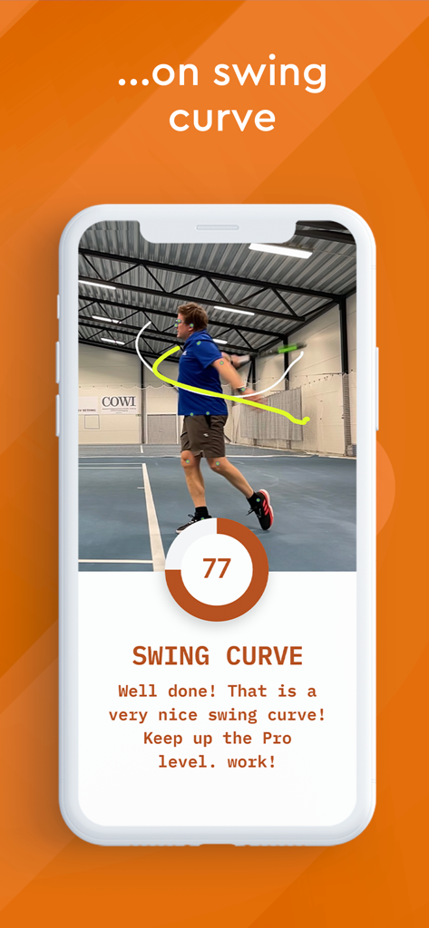 sevensix – Tennis AI Coach - Sevensix app screen displaying AI tennis swing curve analysis and performance score
