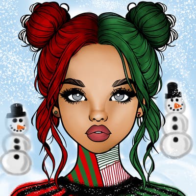 realistic girl with two buns in hair and lips