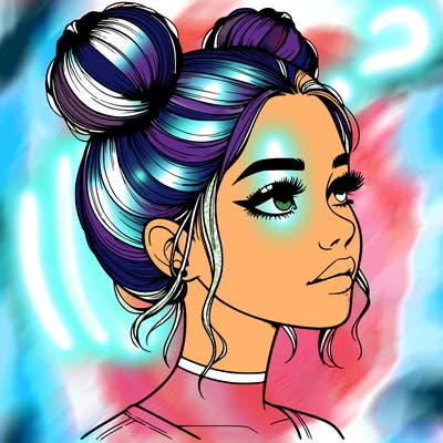 realistic girl with buns on the top of her head