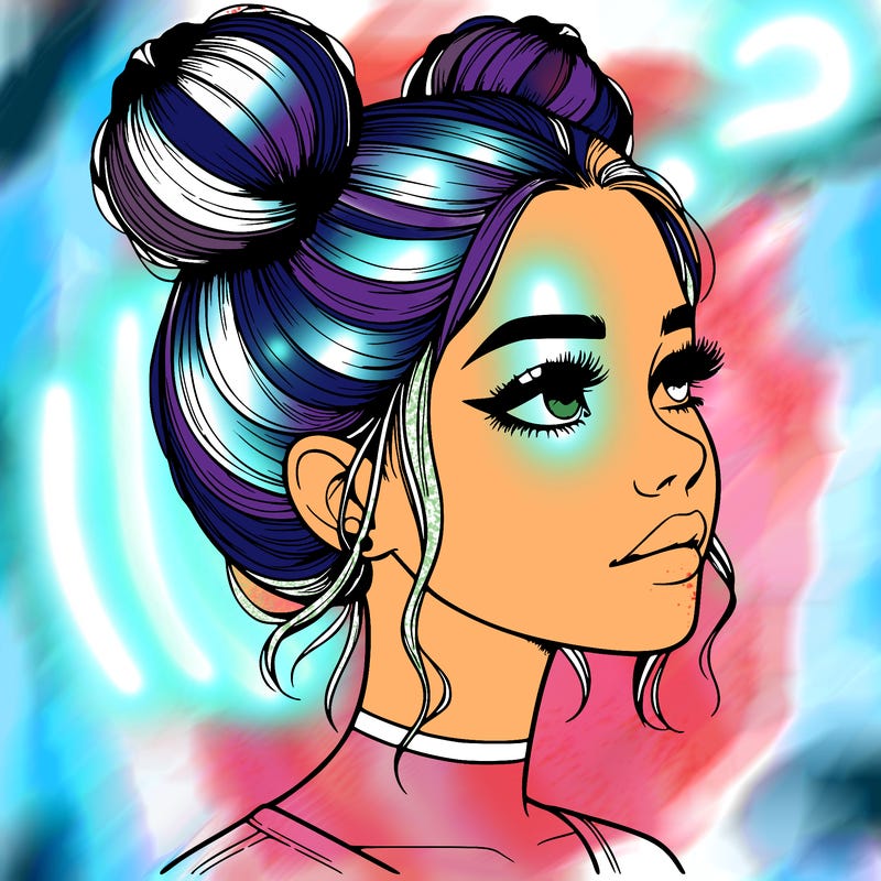 realistic girl with buns on the top of her head