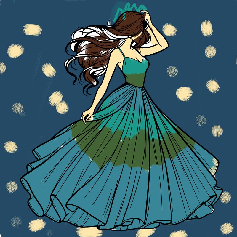 realistic woman with dress flowing in the wind