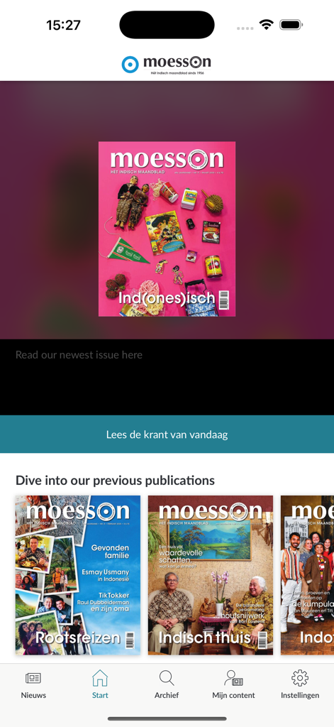 Pantalla de inicio de la aplicación Moesson que muestra varias portadas digitales de la revista mensual indochina.