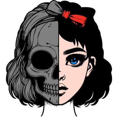 realistic girl with half skull mask