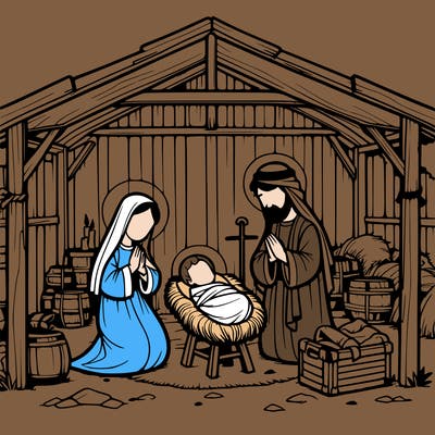 nativity scene with mary joseph the baby jesus in a stable