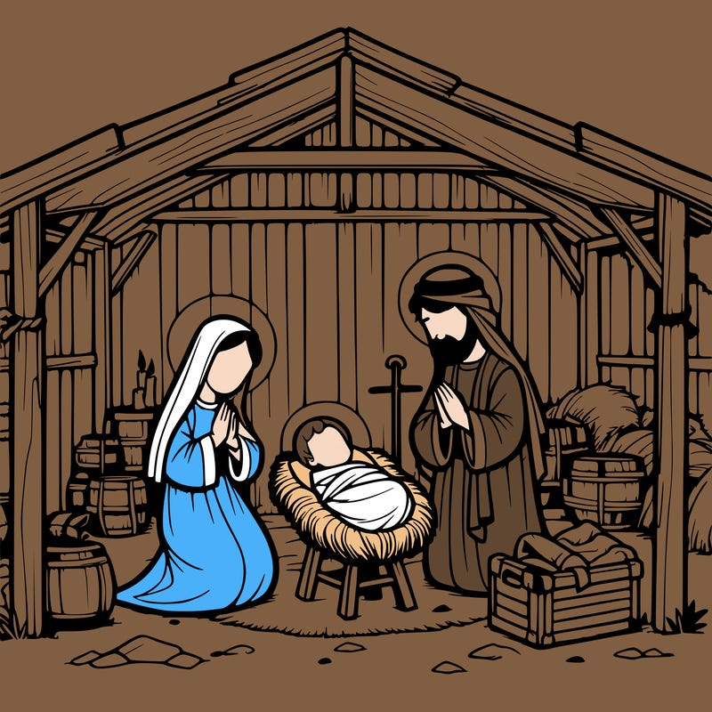 nativity scene with mary joseph the baby jesus in a stable
