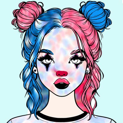 realistic girl with two buns in hair and lips