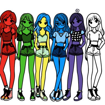 a group of girls wearing crop tops and shorts
