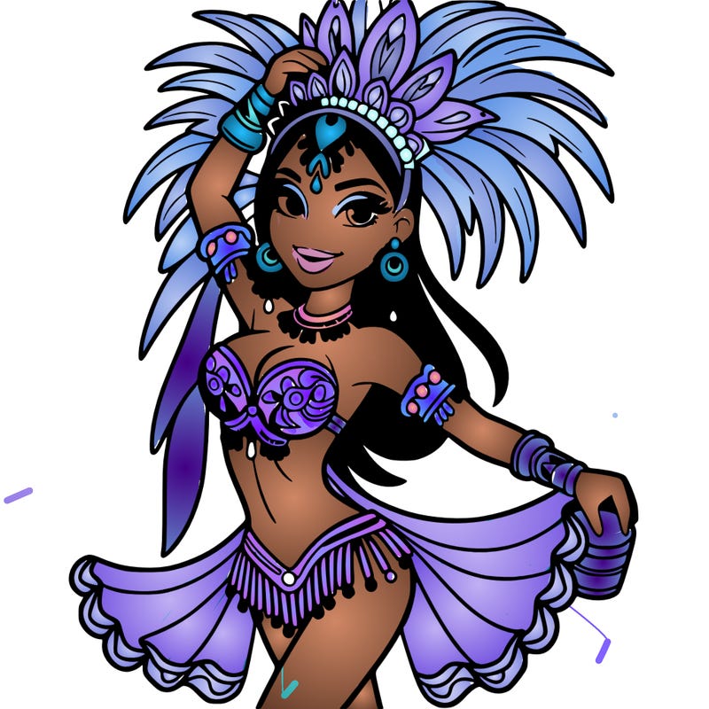 a samba dancer in colorful costume.