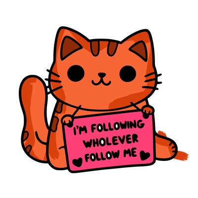 cat with a sign that says i’m following whoever follows me