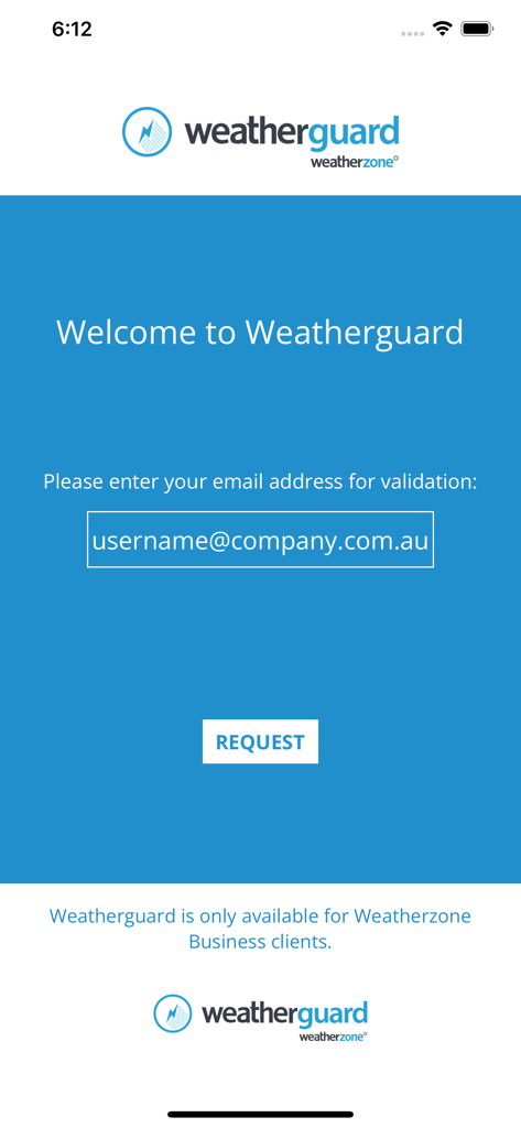 Weatherguard - Email validation login screen for the Weatherguard enterprise weather app.