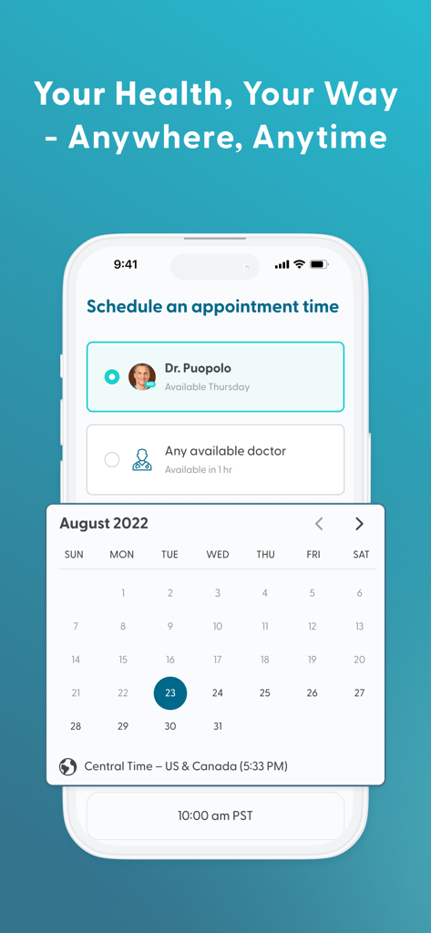 LifeMD Telehealth - Interfaz de la aplicación LifeMD para programar una cita virtual con un médico con selección de calendario