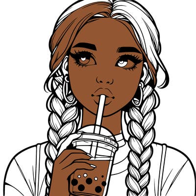 realistic girl with braided hair drinking boba