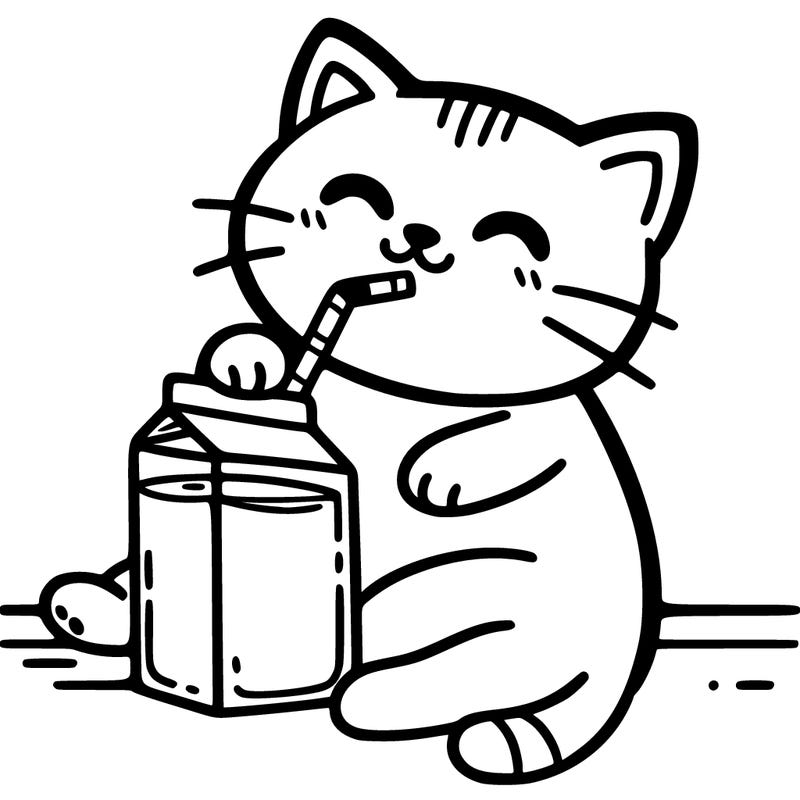 cat drinking chocolate milk with a straw