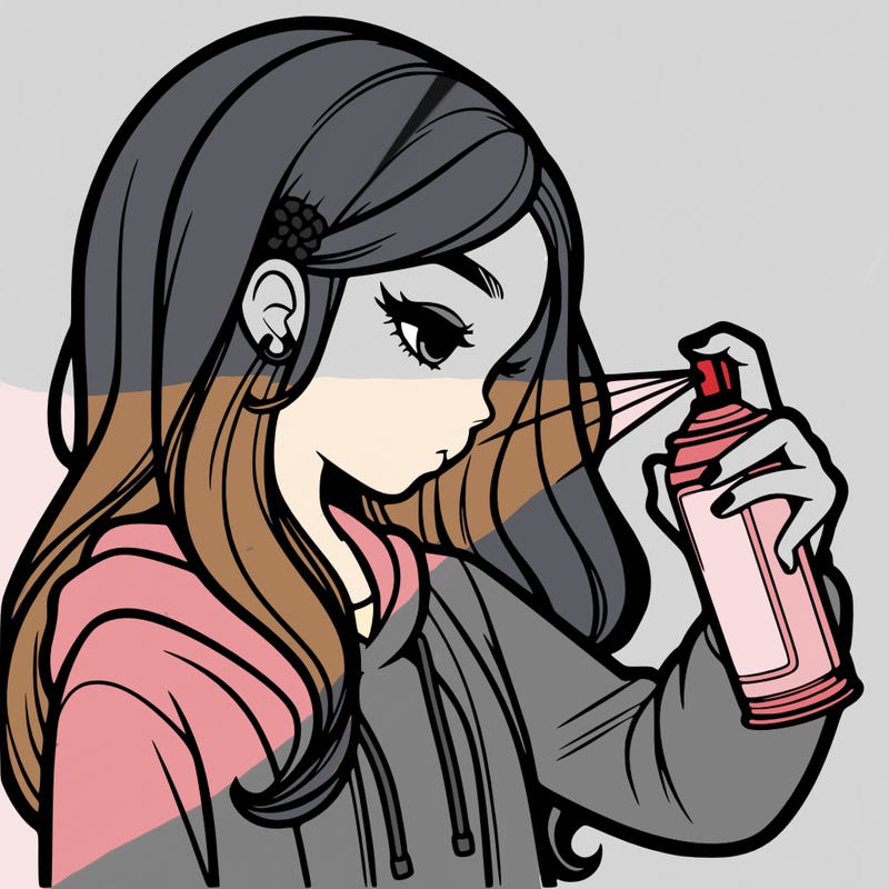 a realistic girl spray painting