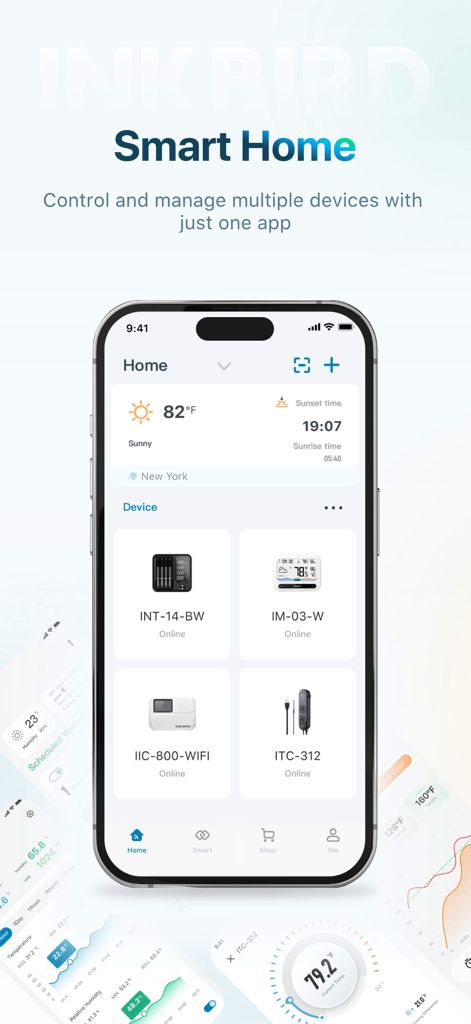INKBIRD - INKBIRD app dashboard showing connected smart home devices and weather details