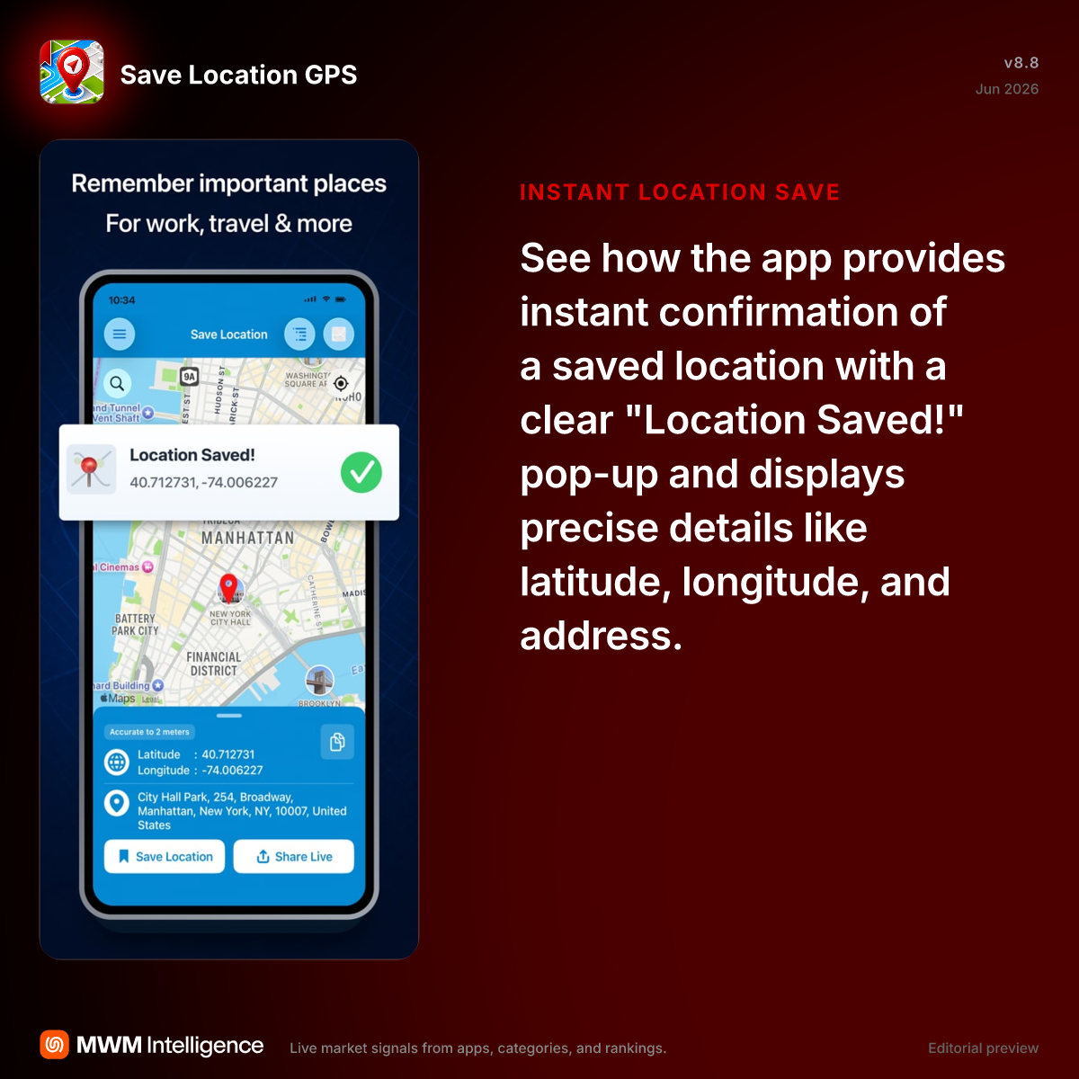 Save Location GPS - Utilities App | MWM